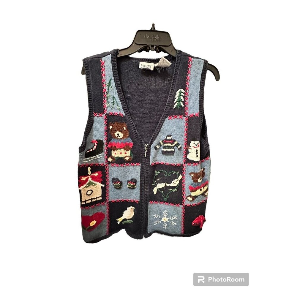Holiday Sweater patchwork Vest With Fun Winter‎ Motifs Capacity